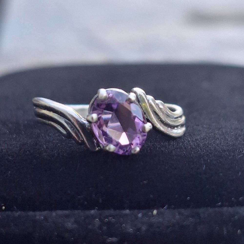 Pre-70s Southwestern Amethyst Ring 'PGR', Retro Style Sz 8 Marked "Sterling" VTG